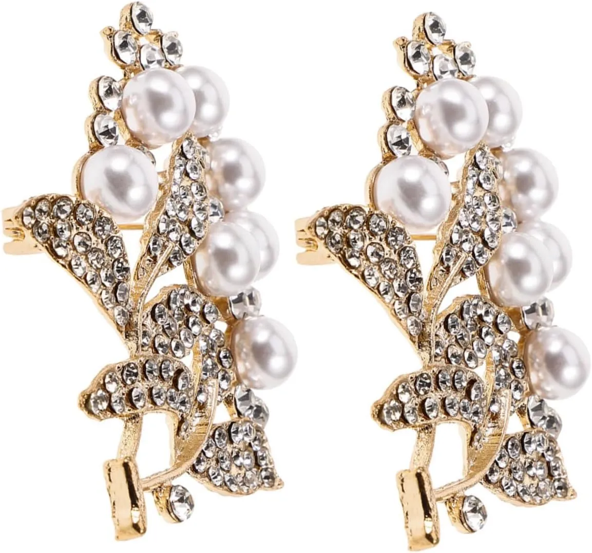 2pcs Leaf Shaped Brooch Pin Rhinestone Inlaid Design Elegant Accessory for Women for Clothing Hats Bags More