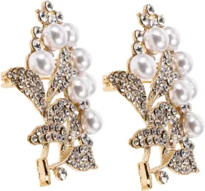 2pcs Leaf Shaped Brooch Pin Rhinestone Inlaid Design Elegant Accessory for Women for Clothing Hats Bags More