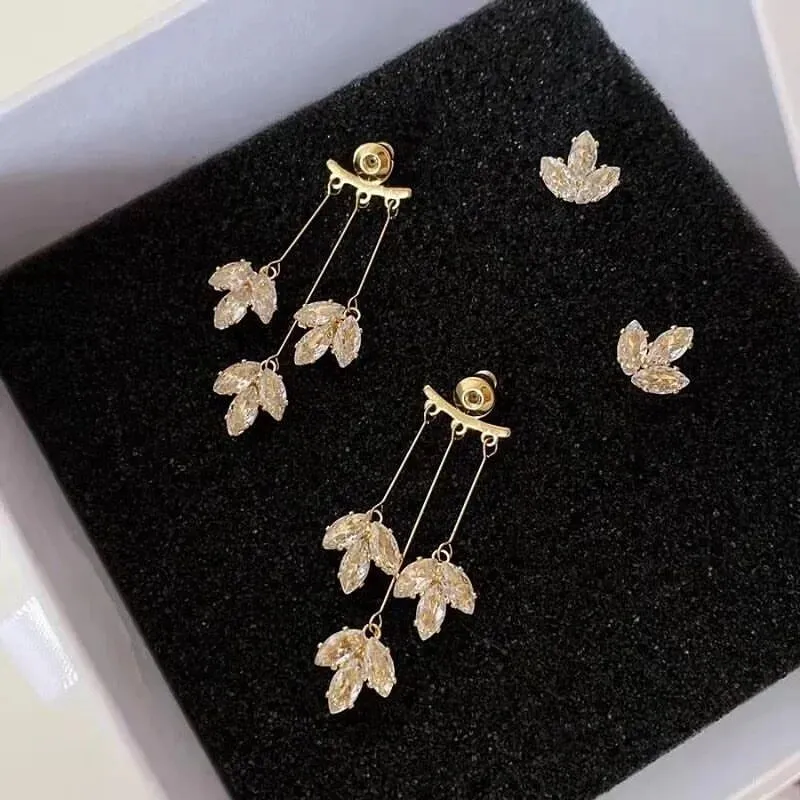 2pcs New Exquisite Maple Leaf Earrings Luxury Maple Leaf Tassel Earrings