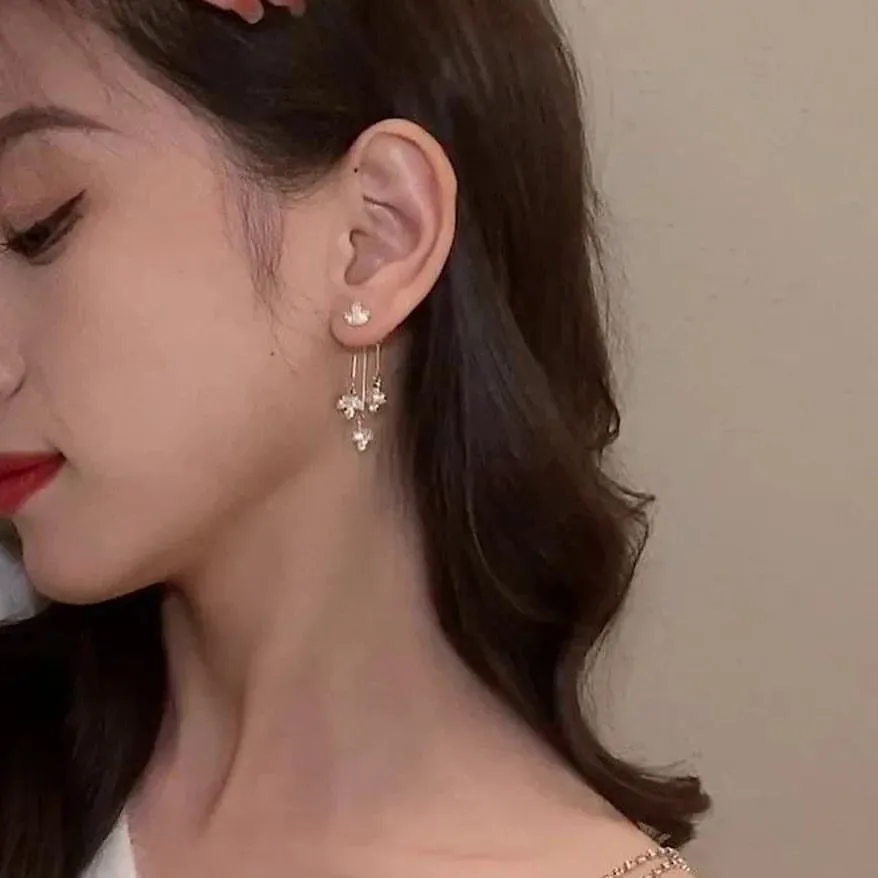 2pcs New Exquisite Maple Leaf Earrings Luxury Maple Leaf Tassel Earrings