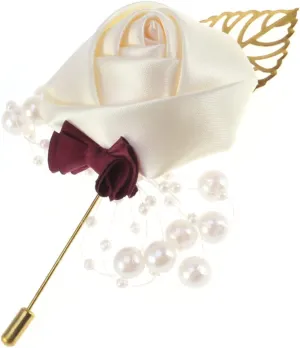 2pcs Pearl Boutonniere Floral Brooch Bride Clothing Pin Bridal Banquet Decor