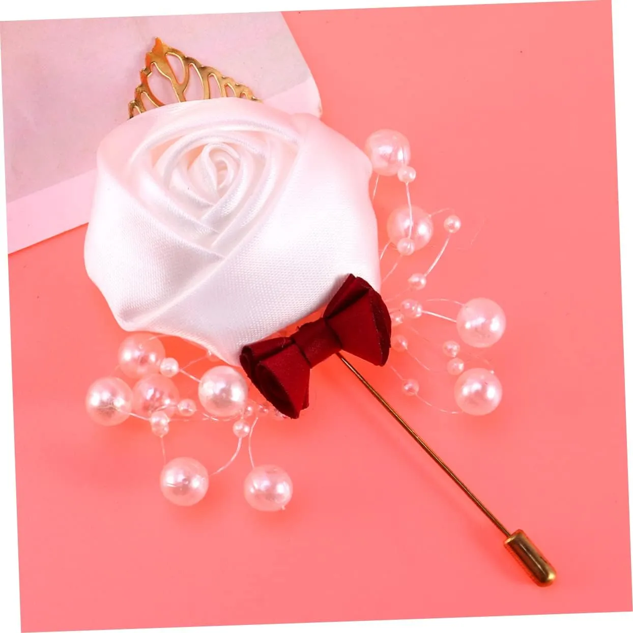 2pcs Pearl Boutonniere Floral Brooch Bride Clothing Pin Bridal Banquet Decor