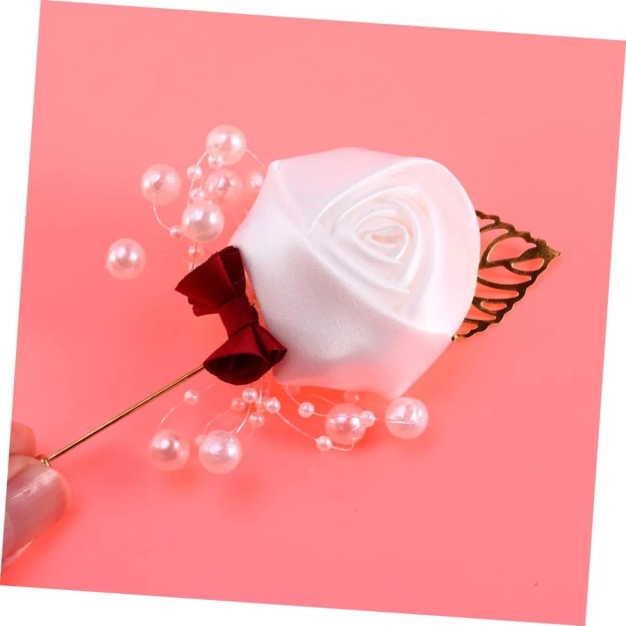 2pcs Pearl Boutonniere Floral Brooch Bride Clothing Pin Bridal Banquet Decor