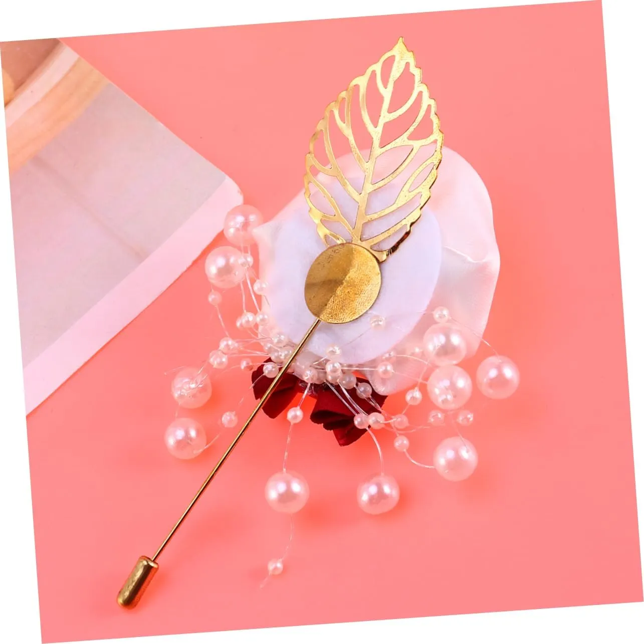 2pcs Pearl Boutonniere Floral Brooch Bride Clothing Pin Bridal Banquet Decor