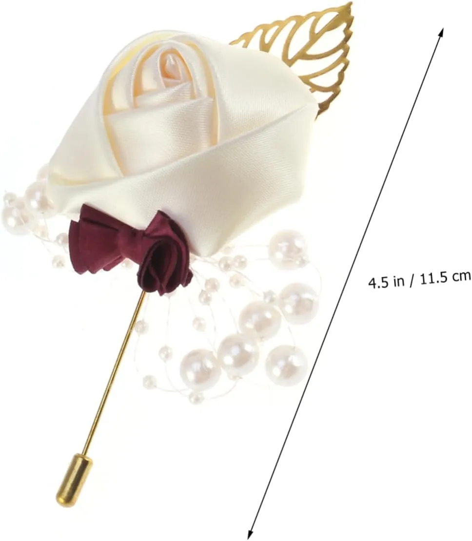 2pcs Pearl Boutonniere Floral Brooch Bride Clothing Pin Bridal Banquet Decor