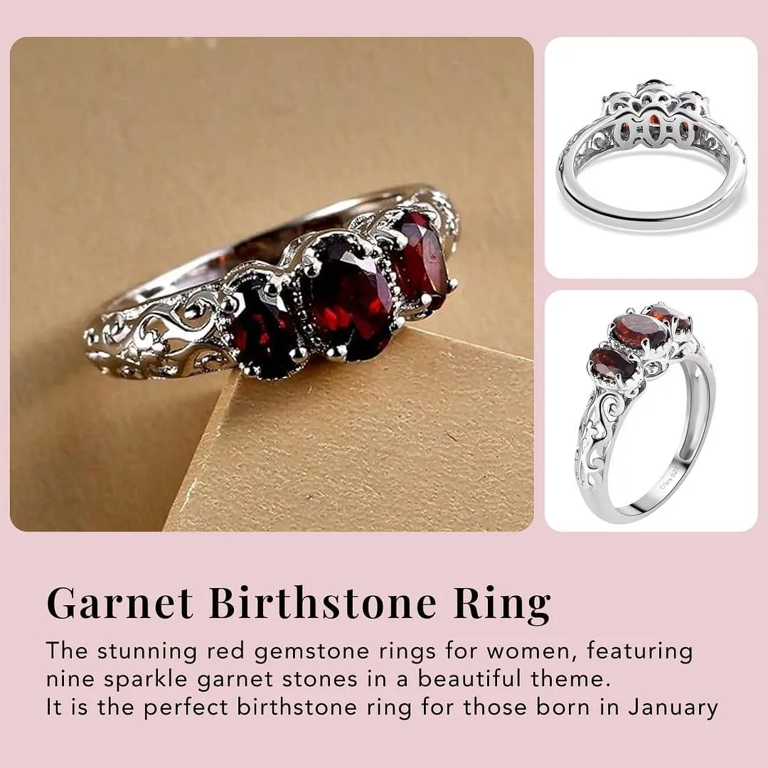3 Birthstone Rings for Women in 925 Sterling Silver with Platinum Plated Daughters Mothers Ring - Gemstone Jewelry Birthday for Her Birthday Gifts