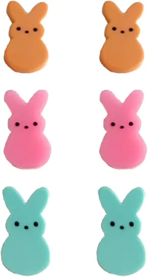 3 Pairs Easter Rabbit Earrings for Women Candy Color Bunny Stud Earring Glitter Easter Rabbit Earrings Rabbit Carrot Egg Earrings Spring Earring Easter Holiday Jewelry