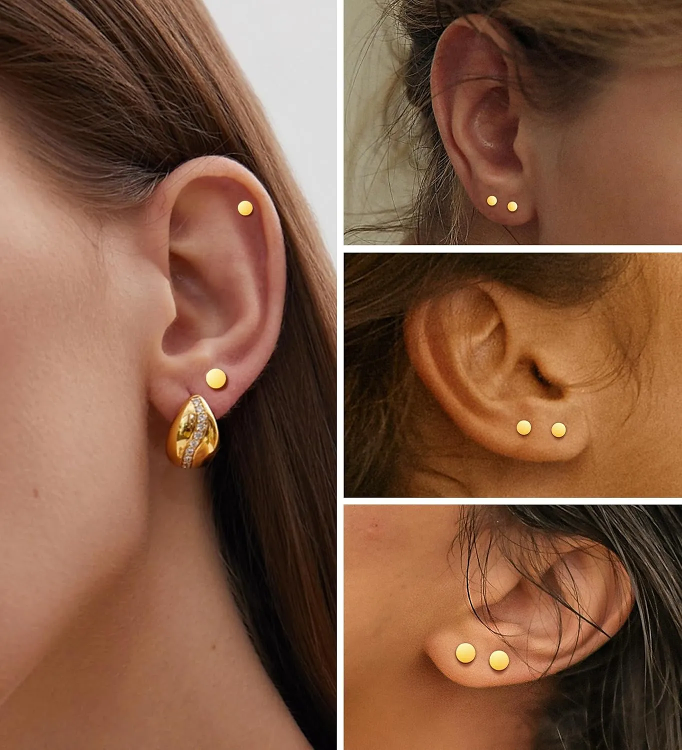 3 Pairs Flatback Stud Earrings for Women Girls Dot Cartilage Stud Earrings Set Screw Flower Back Nap Earrings Stainless Steel 14K Gold Earrings Gift for Women