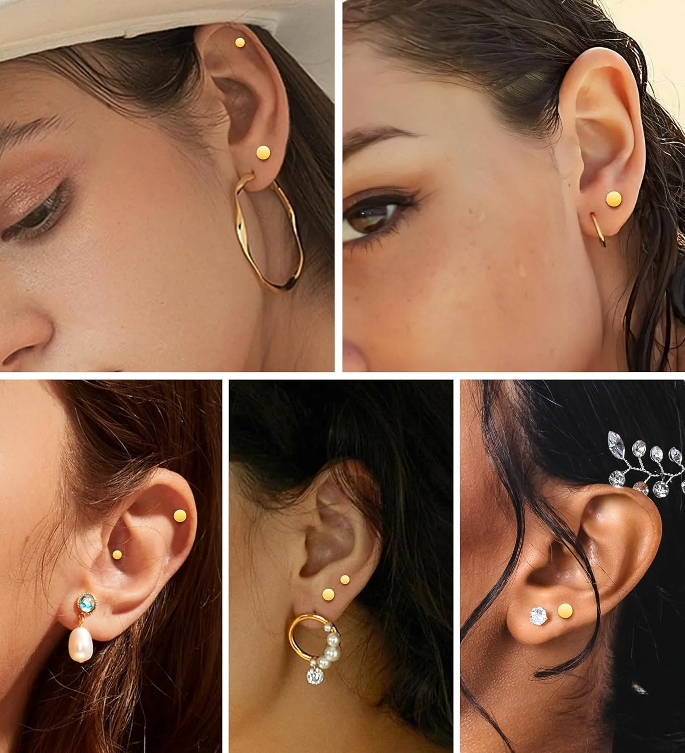 3 Pairs Flatback Stud Earrings for Women Girls Dot Cartilage Stud Earrings Set Screw Flower Back Nap Earrings Stainless Steel 14K Gold Earrings Gift for Women