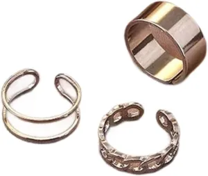 3 Pieces, Vintage Style Open Adjustable Rings Set,Silver Tone, Chain Link Design, Adjustable index finger joint ring with adjustable opening