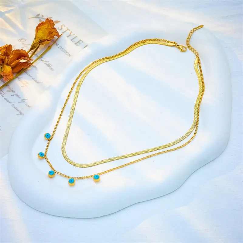 316L Stainless Steel Blue Eye Ball Pendant Necklace For Women