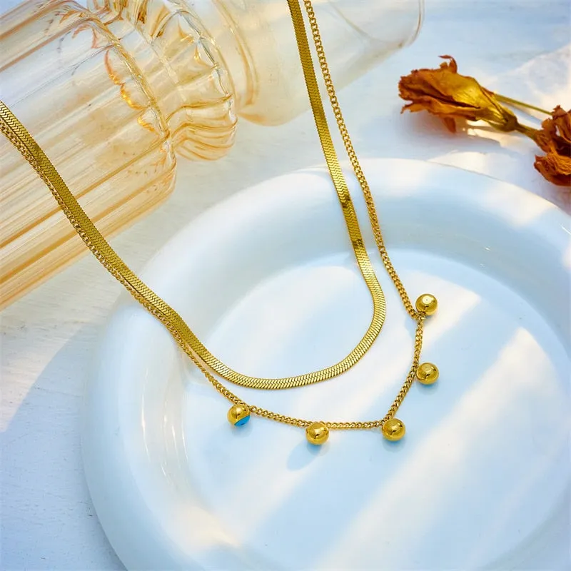 316L Stainless Steel Blue Eye Ball Pendant Necklace For Women