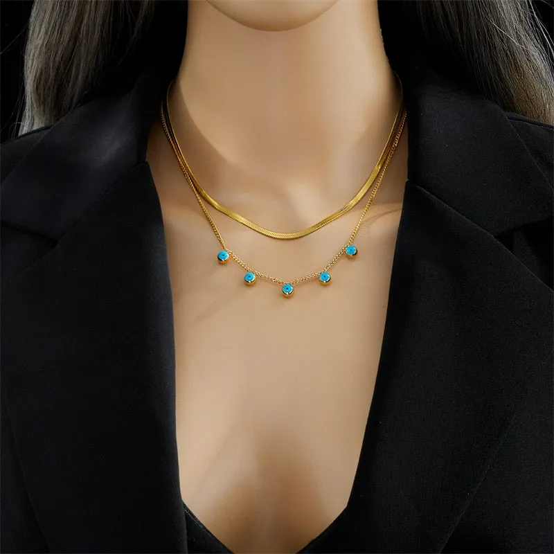 316L Stainless Steel Blue Eye Ball Pendant Necklace For Women