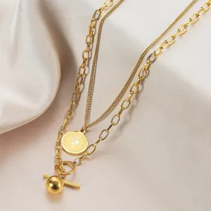 316L Stainless Steel Double Layer Head Portrait Pendant Necklace