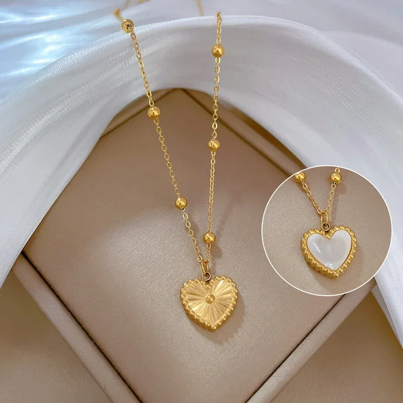 316L Stainless Steel Double-Sided Heart Love Pendant Necklace For Women