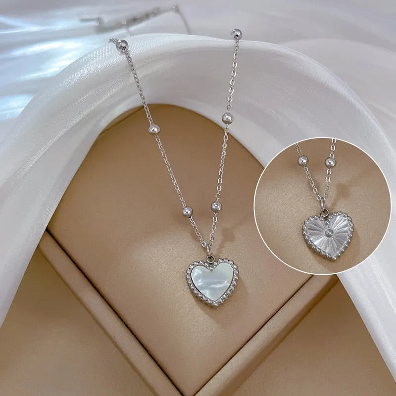 316L Stainless Steel Double-Sided Heart Love Pendant Necklace For Women