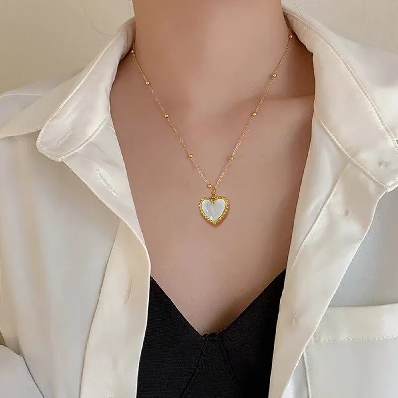 316L Stainless Steel Double-Sided Heart Love Pendant Necklace For Women