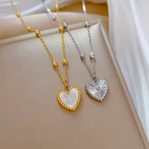 316L Stainless Steel Double-Sided Heart Love Pendant Necklace For Women