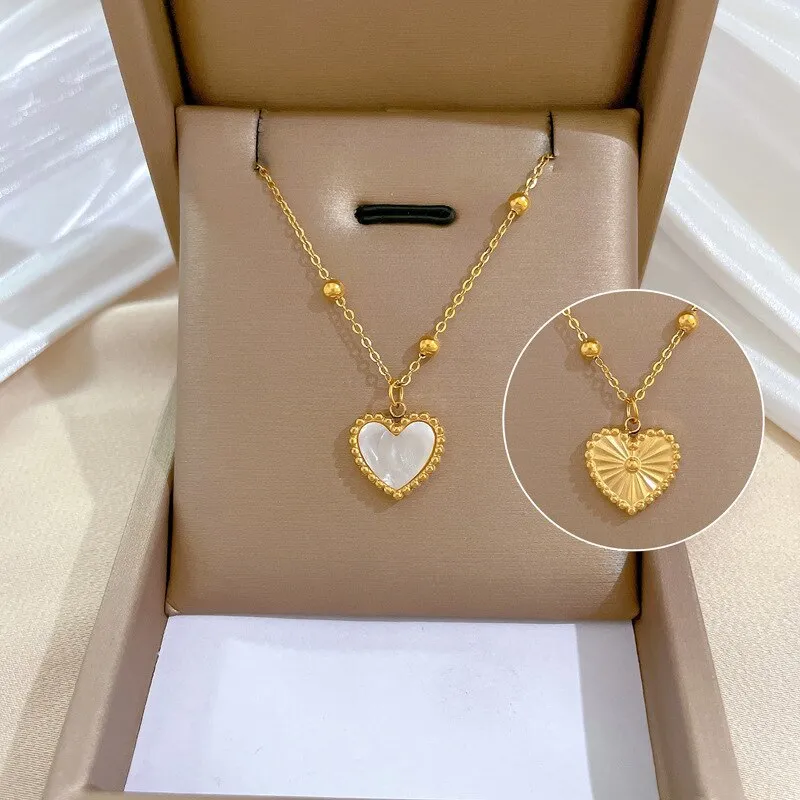 316L Stainless Steel Double-Sided Heart Love Pendant Necklace For Women