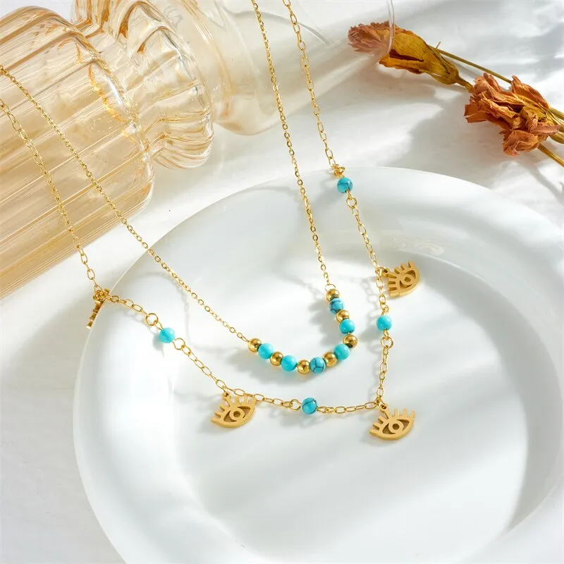 316L Stainless Steel Eye Star Pendant Necklace For Women