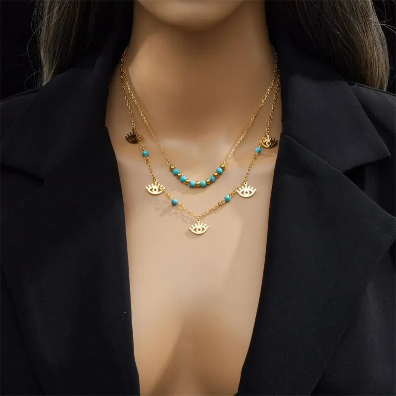 316L Stainless Steel Eye Star Pendant Necklace For Women