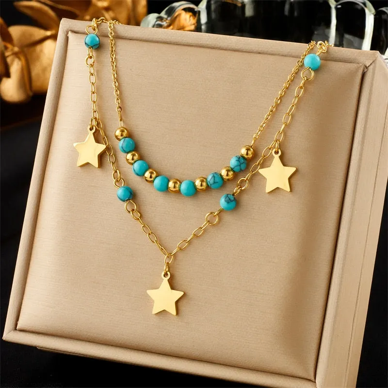 316L Stainless Steel Eye Star Pendant Necklace For Women