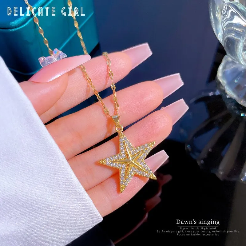 316L Stainless Steel Pentagram Starfish Pendant Necklace For Women