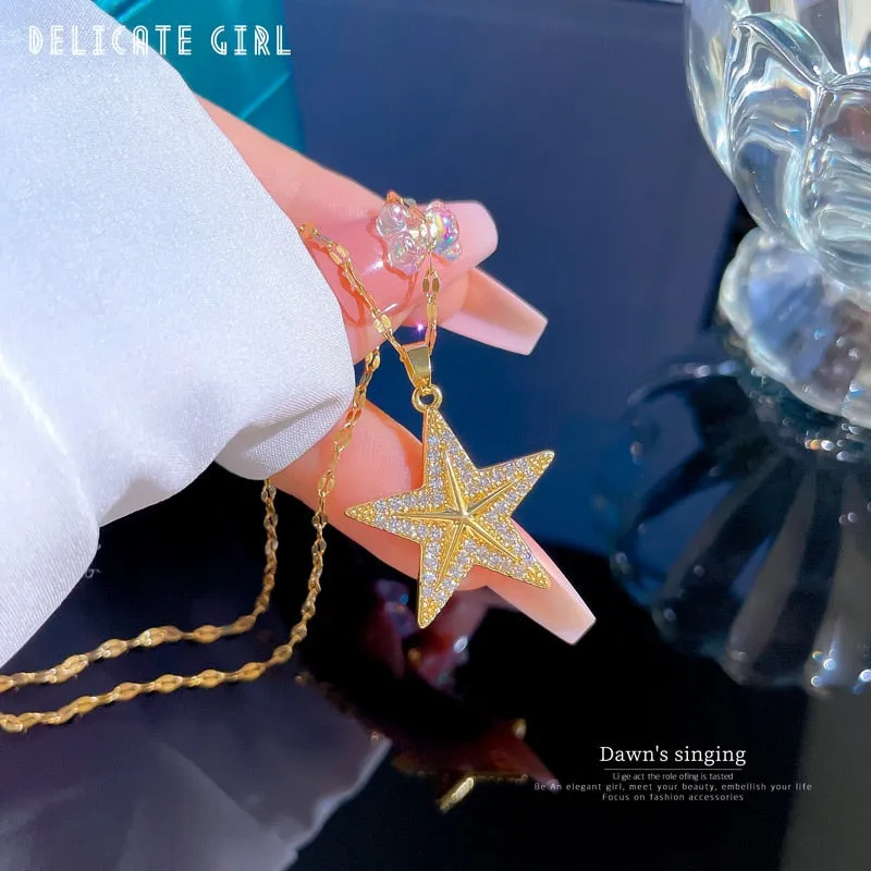 316L Stainless Steel Pentagram Starfish Pendant Necklace For Women