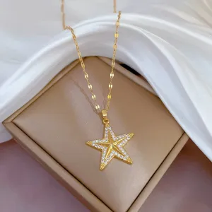 316L Stainless Steel Pentagram Starfish Pendant Necklace For Women