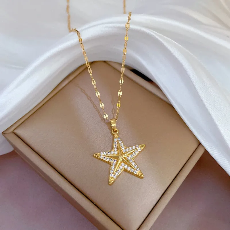 316L Stainless Steel Pentagram Starfish Pendant Necklace For Women