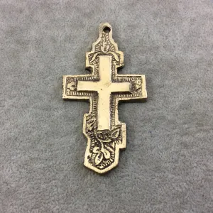 3.25" Heavy Embossed Patterned Oxidized Gold Plated Brass Cross Pendant  - Measuring 45mm x 84mm, Approximately - Sold Individually