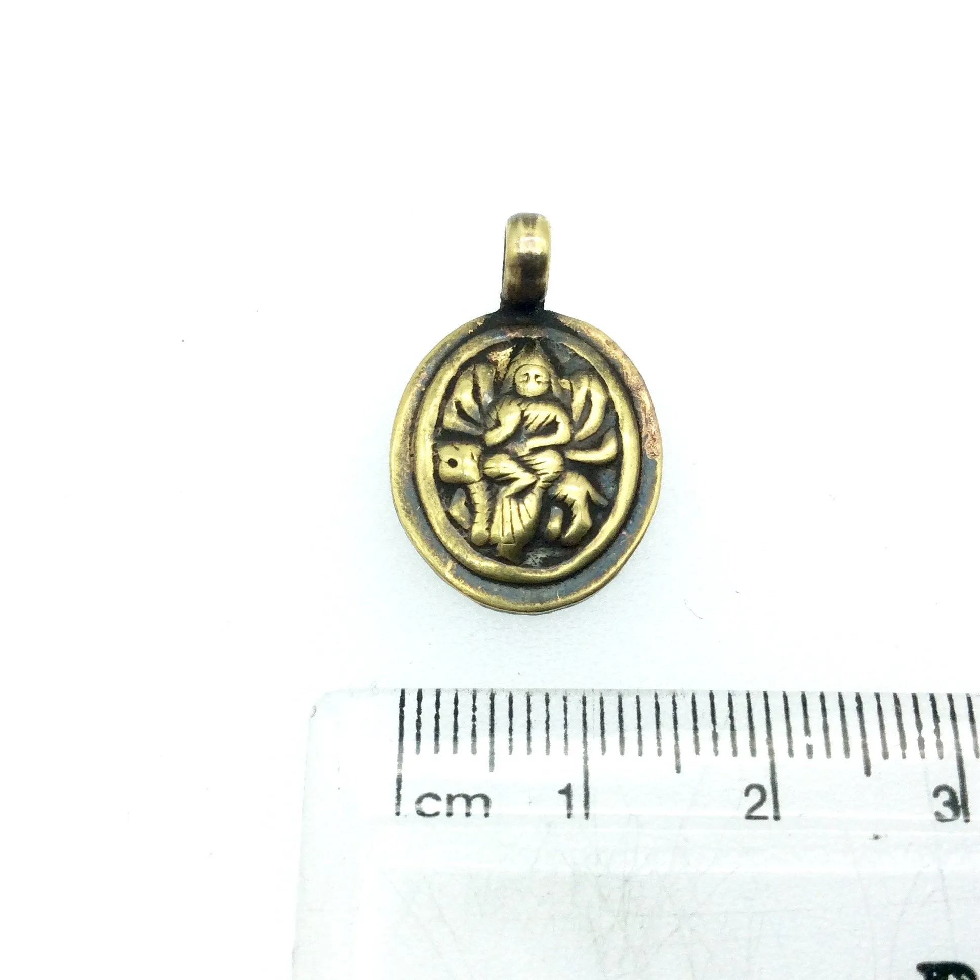 3/4" Oxidized Gold Plated Rustic Amba Copper Oval God/Deity Pendant with Attached Ring  - 18mm, Approximately