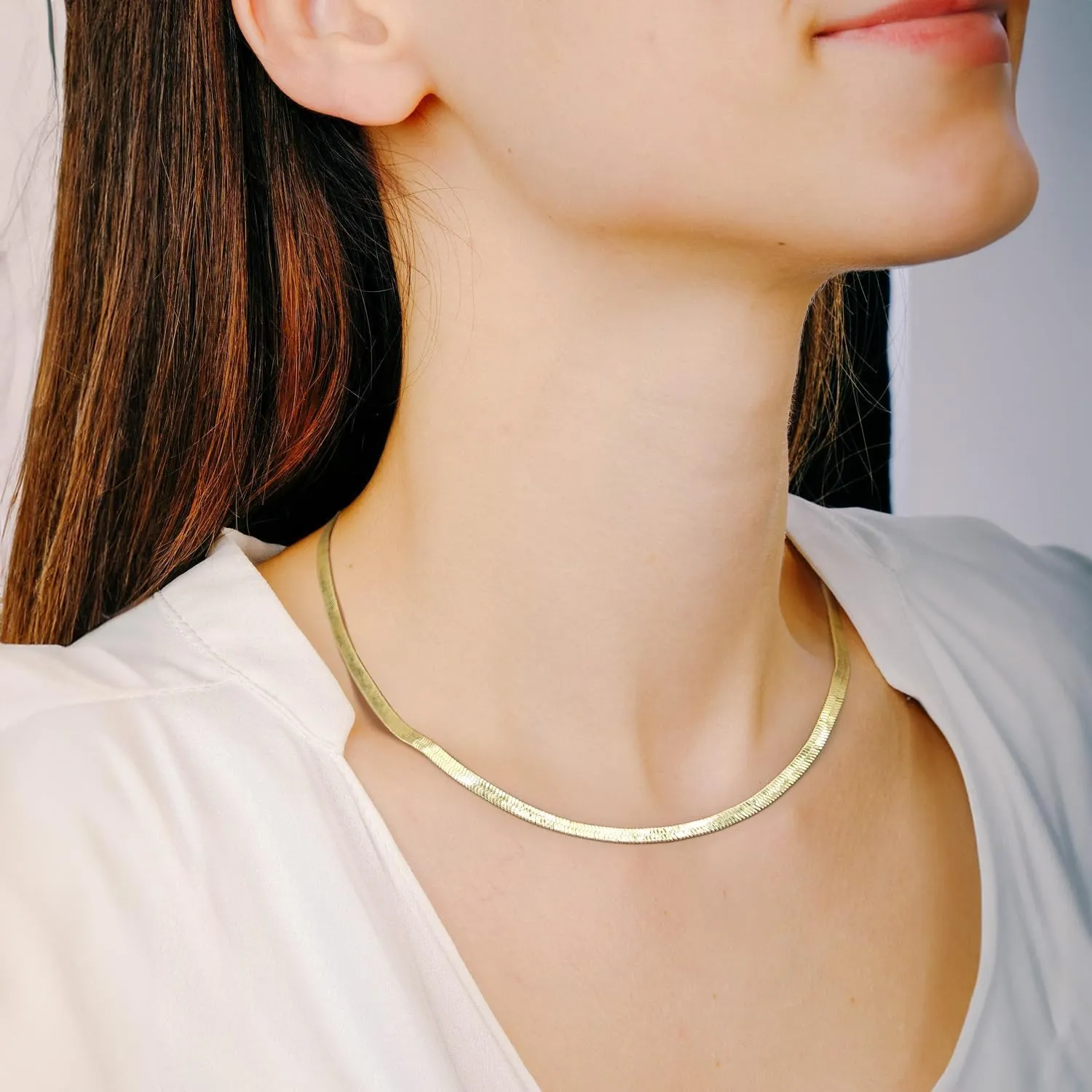 3.5mm Necklaces 14K Gold Chain Necklace Women Mens Chain 14K Gold Necklace for Women Non Tarnish Herringbone Necklaces for Womens Snake Chains 16'' 18'' 20'' 22'' 24'' 26'' 30''
