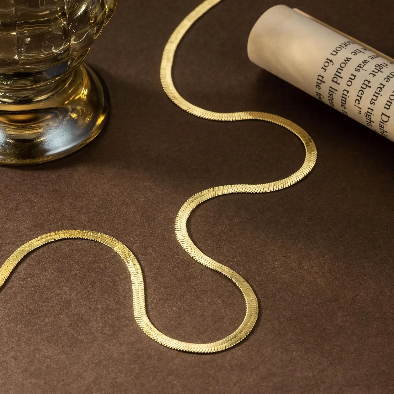 3.5mm Necklaces 14K Gold Chain Necklace Women Mens Chain 14K Gold Necklace for Women Non Tarnish Herringbone Necklaces for Womens Snake Chains 16'' 18'' 20'' 22'' 24'' 26'' 30''