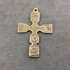 3.5" Heavy Floral Patterned Oxidized Gold Plated Brass Cross Pendant  - Measuring 59mm x 87mm, Approximately - Sold Individually