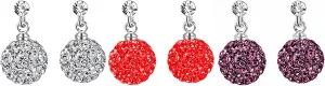 3Pack Set Silver Diamond Crystal Ball Stud Drop Pearl Earrings for Women,Blue White Purple Gemstones Women's Dainty Sparkle Disco Ball Pave Studs Earrings Tassel Post Pierced CZ Pearl Ball Drop Stud Earrings Jewelry for Women