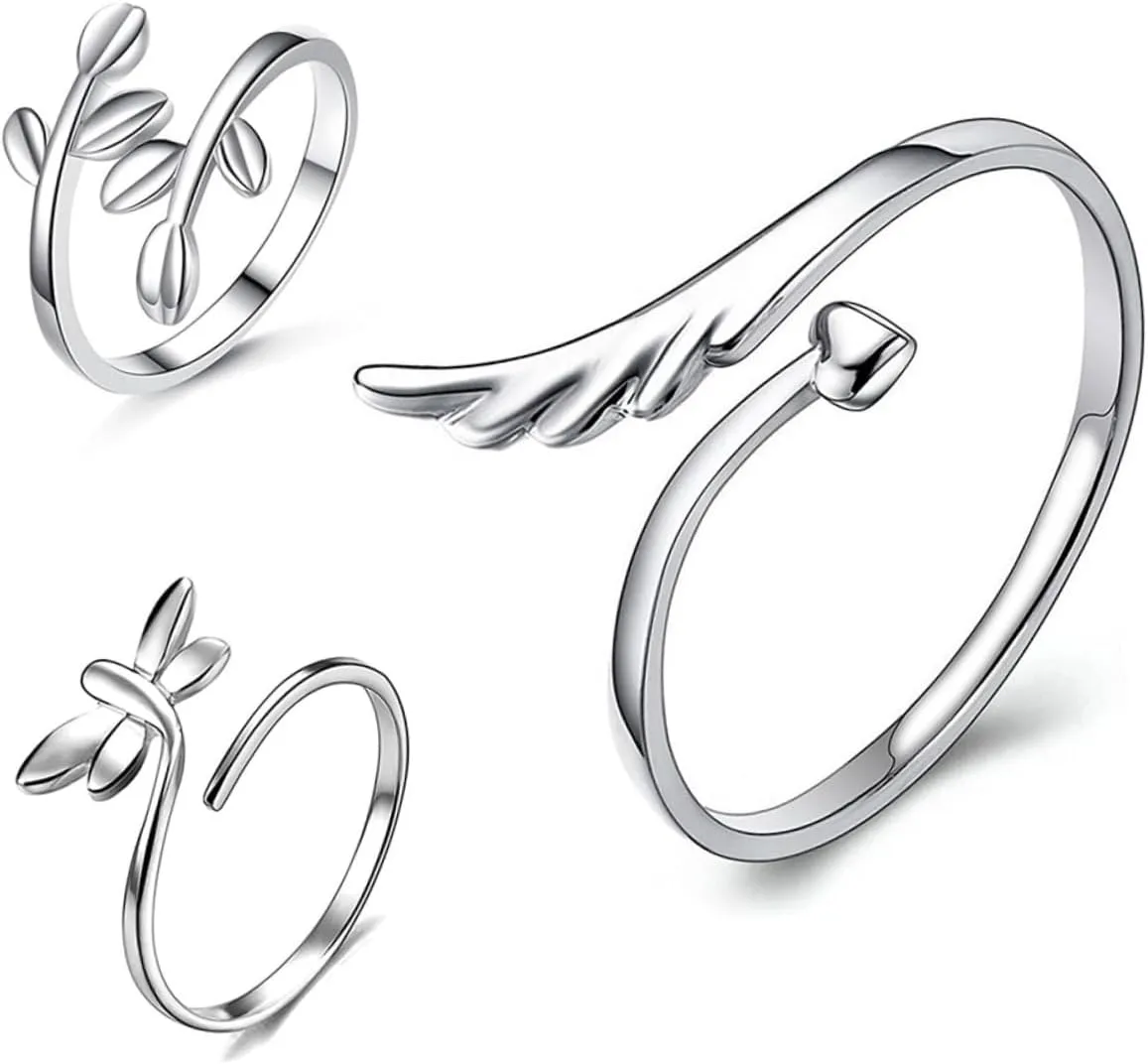 3Pcs Adjustable Open Ring Aesthetic Leaf and Dragonfly Design Jewelry for Women for Parties Daily Wear and Special Occasions