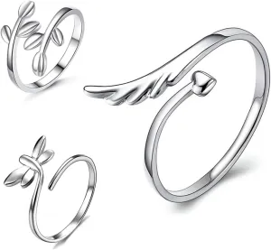 3Pcs Adjustable Open Ring Aesthetic Leaf and Dragonfly Design Jewelry for Women for Parties Daily Wear and Special Occasions