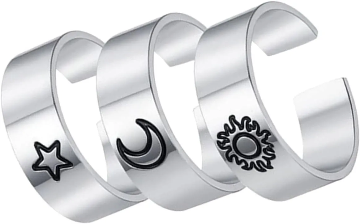 3Pcs Vintage Rings for Women Unique Open Design with and Star for Valentine Day Mother Day
