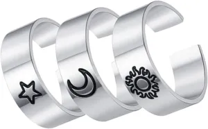 3Pcs Vintage Rings for Women Unique Open Design with and Star for Valentine Day Mother Day