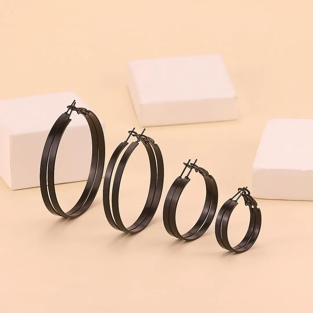 4 Pairs Hoop Earrings Set for Women Large Big Flat Hoop Earrings Gold Silver black Wide Hoops Earring 30mm-60mm Big Round Loop Hoops Earring for Women