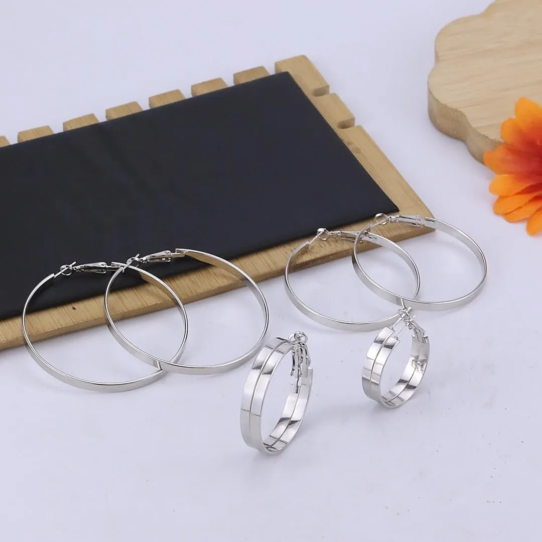 4 Pairs Hoop Earrings Set for Women Large Big Flat Hoop Earrings Gold Silver black Wide Hoops Earring 30mm-60mm Big Round Loop Hoops Earring for Women