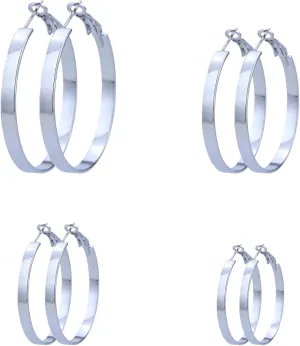 4 Pairs Hoop Earrings Set for Women Large Big Flat Hoop Earrings Gold Silver black Wide Hoops Earring 30mm-60mm Big Round Loop Hoops Earring for Women