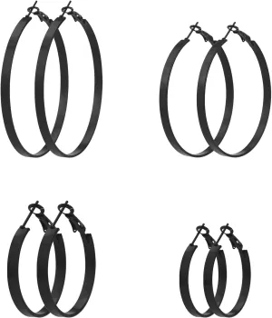 4 Pairs Hoop Earrings Set for Women Large Big Flat Hoop Earrings Gold Silver black Wide Hoops Earring 30mm-60mm Big Round Loop Hoops Earring for Women