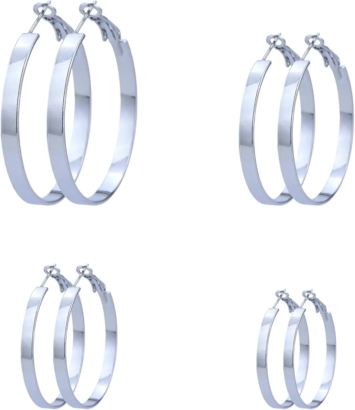 4 Pairs Hoop Earrings Set for Women Large Big Flat Hoop Earrings Gold Silver black Wide Hoops Earring 30mm-60mm Big Round Loop Hoops Earring for Women