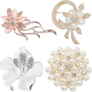 4 Pcs Gold Brooches and Pins for Women, Pearl Brooch Vintage Rhinestone Flower Decorative Brooch Pins Clothing Brooches for Women