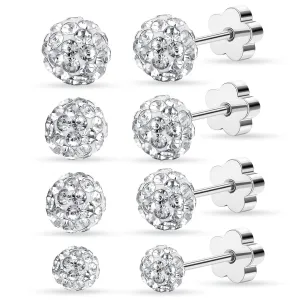 4Pairs Crystal Ball Stud Earrings for Women Hypoallergenic Stainless Steel Flat Back Stud Earrings Sparkly Cubic Zirconia Disco Ball Earrings Set 3 4 5 6 MM