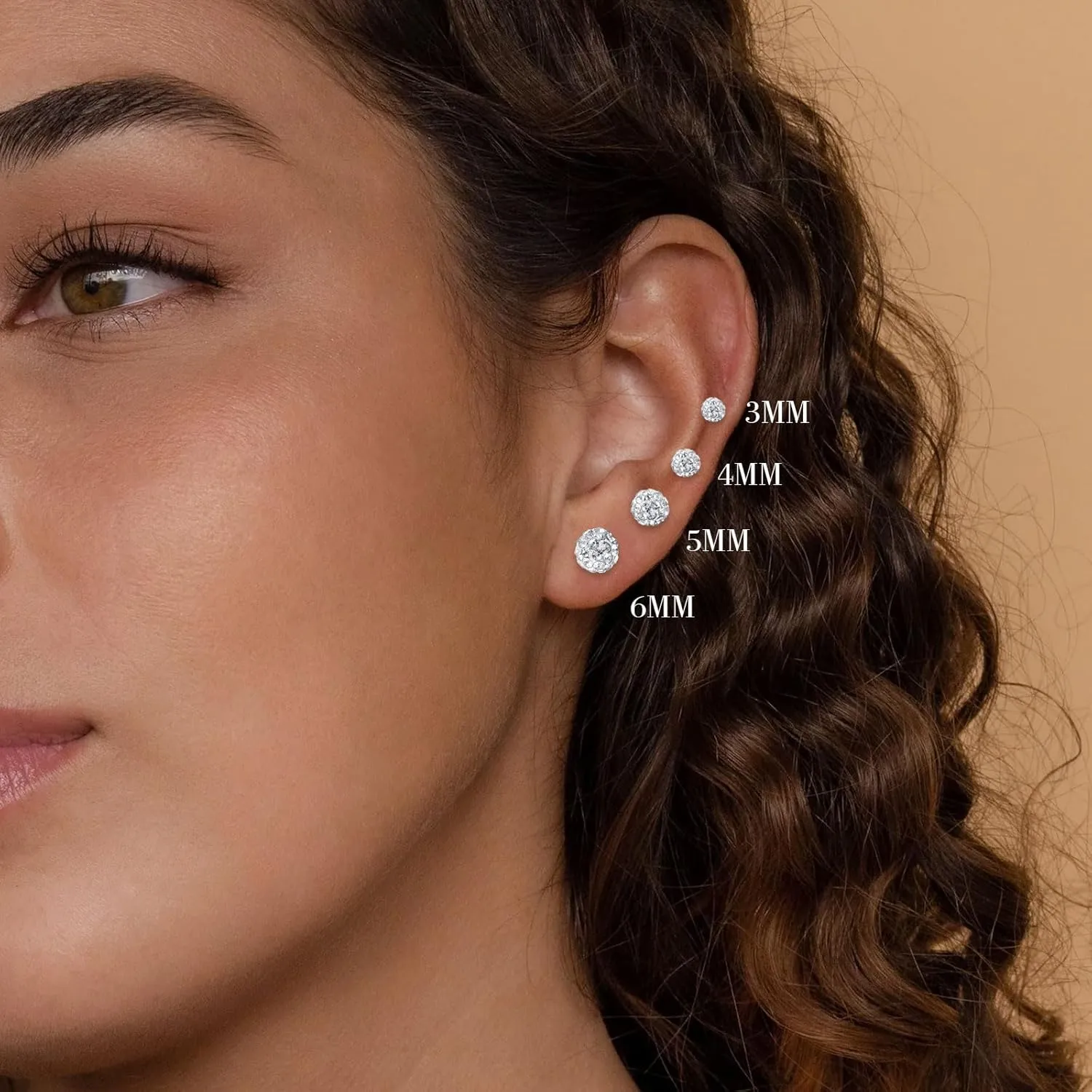 4Pairs Crystal Ball Stud Earrings for Women Hypoallergenic Stainless Steel Flat Back Stud Earrings Sparkly Cubic Zirconia Disco Ball Earrings Set 3 4 5 6 MM