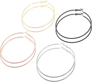 4pairs Large Titanium Steel Hoop Earrings for Women Spring Clasp Circle Design for Everyday Wear Parties and Dates
