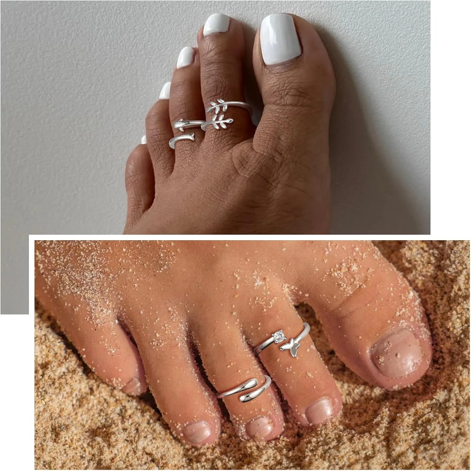 4pcs Toe Rings for Women Non Tanish Adjustable Gold Toe Rings Set Simple Cz Minimalist Ring for Women Beach Foot Jewelry